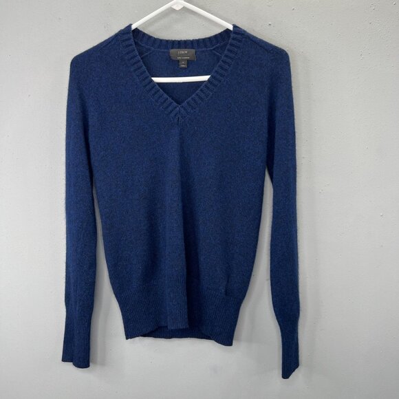 J Crew Cashmere Wool Sweater XS Blue V Neck Pullover Cozy Soft Long Sleeve - Picture 1 of 5